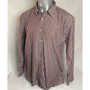 Tommy Hilfiger Mens XXL Custom Fit Stripe Button Down Dress Shirt Burgundy